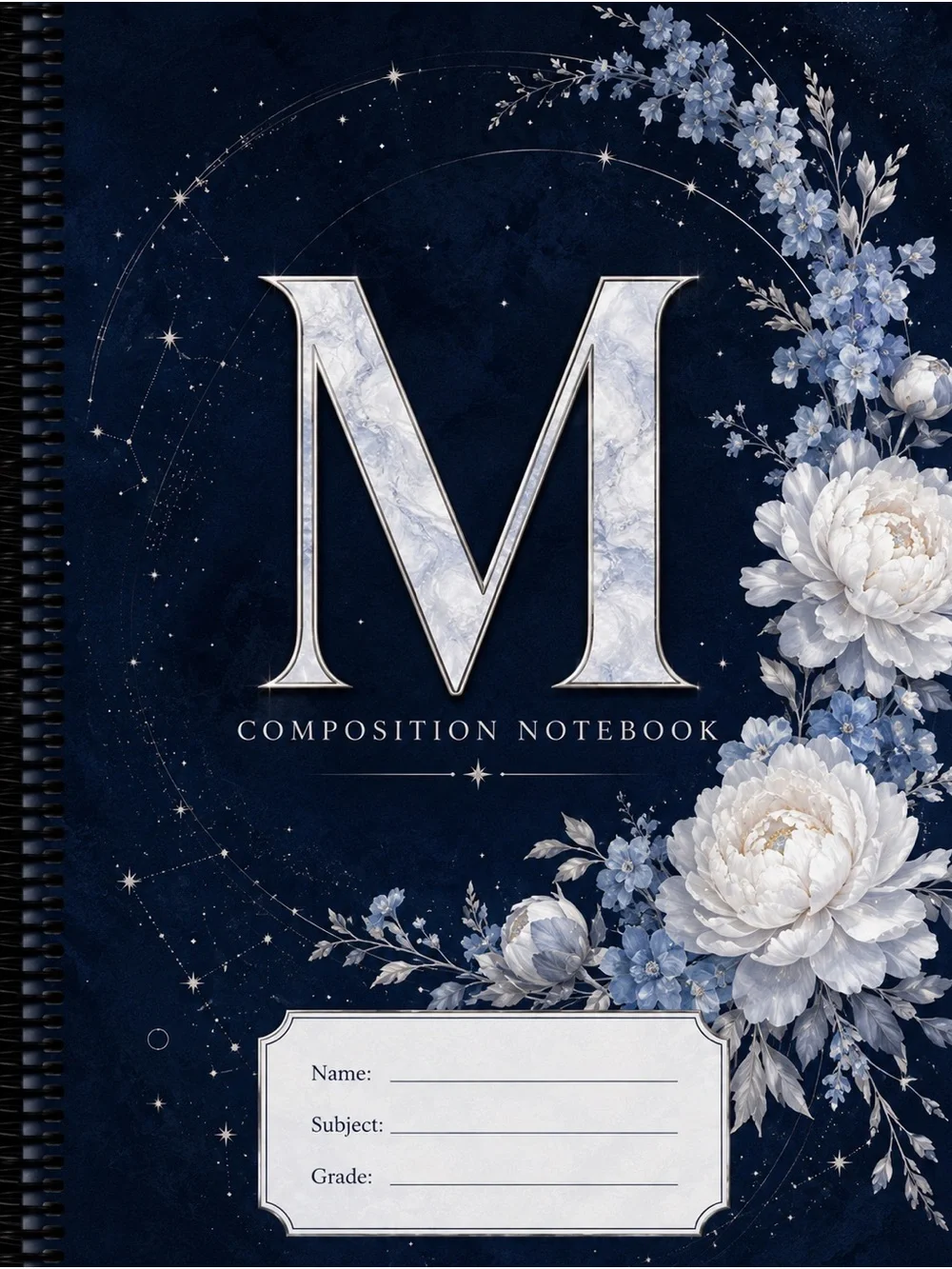 Personalized Monogram M Floral Celestial Spiral Notebook
